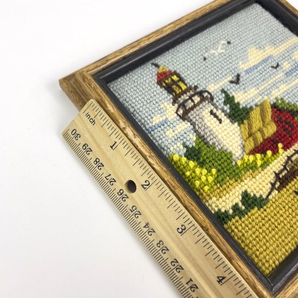 Vintage Framed Needlepoint Lighthouse Art - Picture 5 of 7